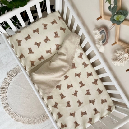 Set lenjerie de schimb pentru patut bebe 3 piese Teddy bej